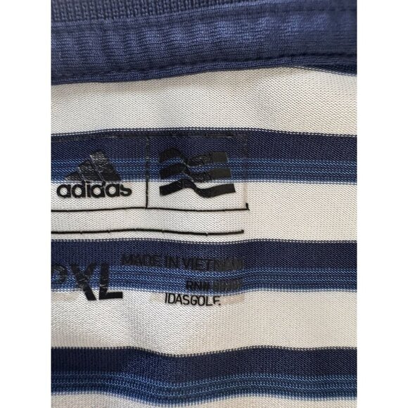 Adidas Polo Shirt Mens XXL Performance Navy White Striped 2XL Logo Golf Sports - Picture 2 of 15